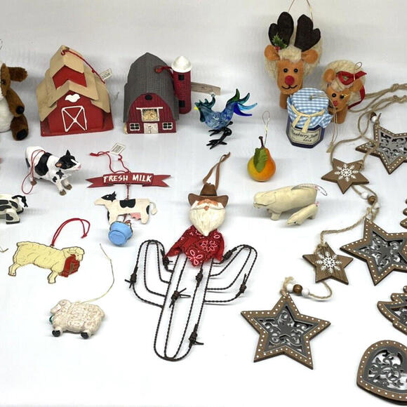 Country Farm Animals Cowboy Rustic Homestead Christmas Ornaments LOT of 20 - Picture 1 of 9